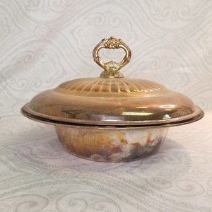 HSCEP Nickel Silver Silver-Plate Covered Serving Dish Pierced Rim 6052